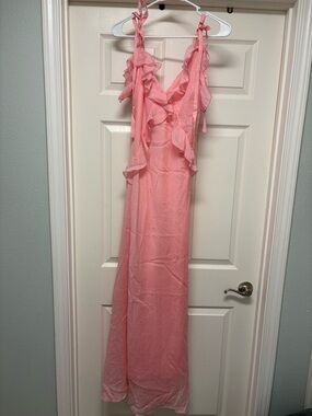 NWT Steve Madden Adalina V-Neck Sleeveless Ruffle Maxi Dress Pink Med Romantic
